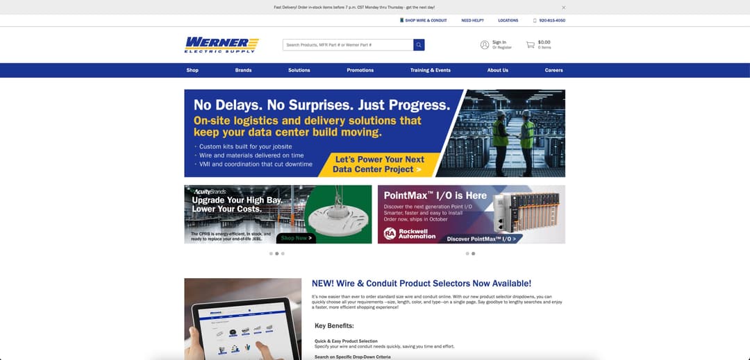 Screenshot of WernerElectric B2B Ecommerce - Professional B2B e-commerce solution for electrical supplies with advanced search, bulk pricing, inv...